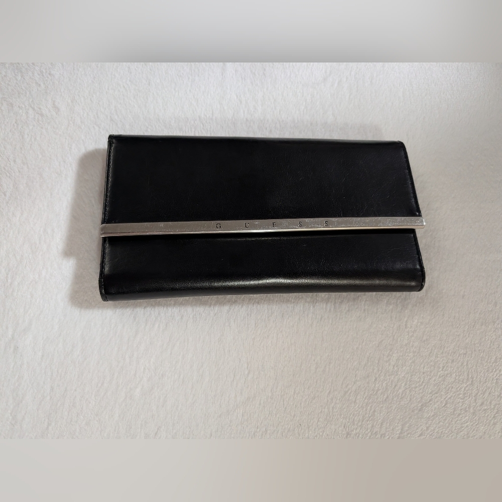Vintage Guess Black Trifold Wallet Billfold